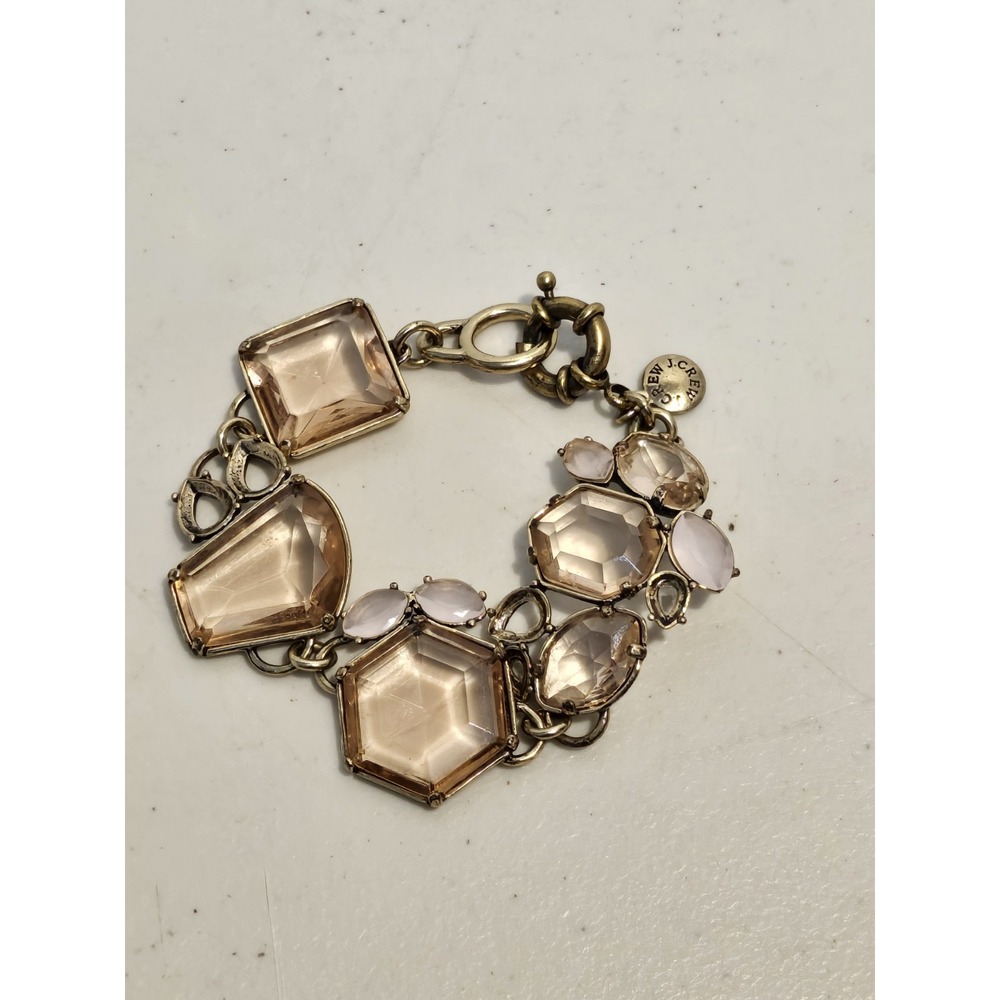 J.Crew Statement Bracelet Gold Tone Champagne Pink Faceted Glass Crystal Clasp